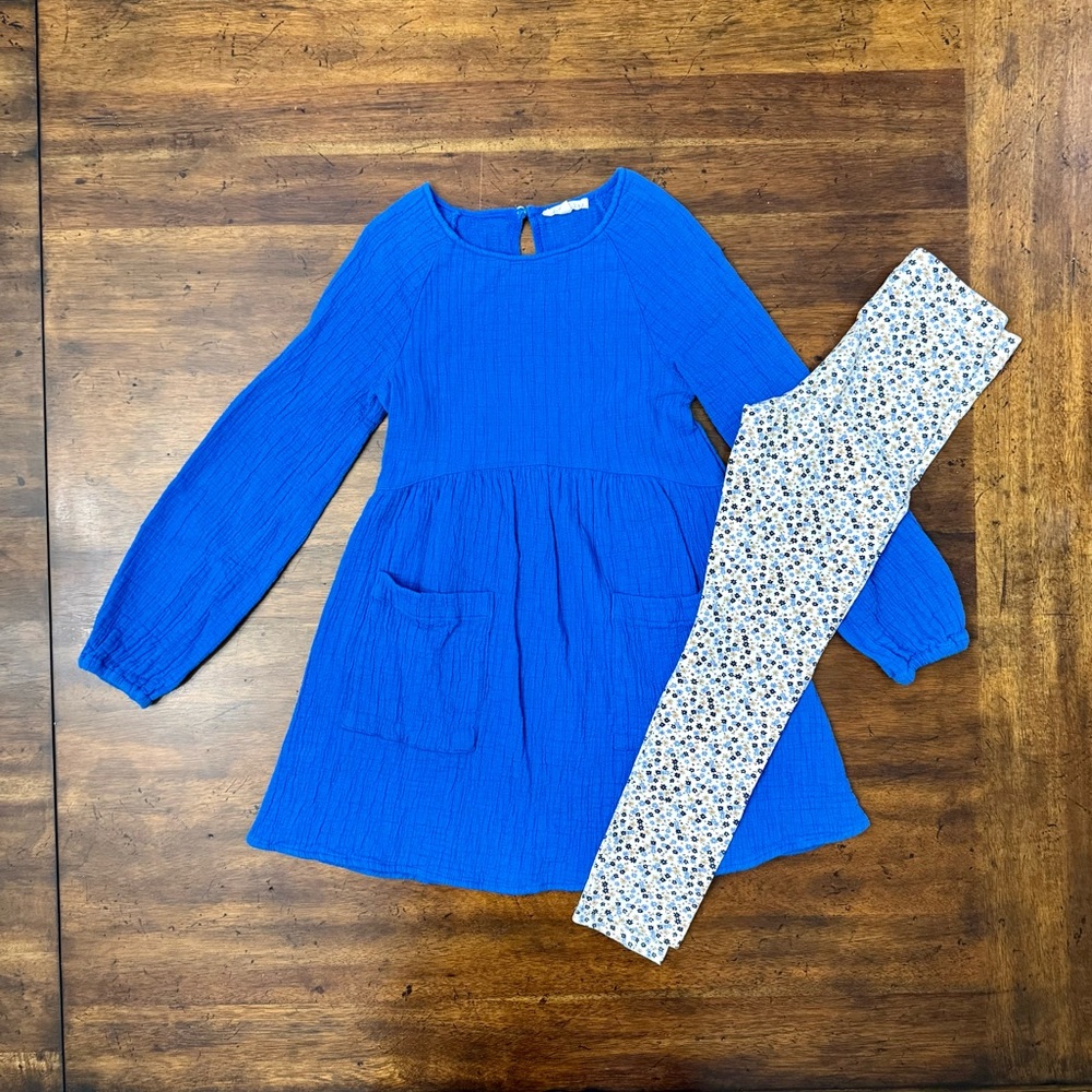 Copper Key Royal Blue Top and Floral Leggings Set Size 6 Like New